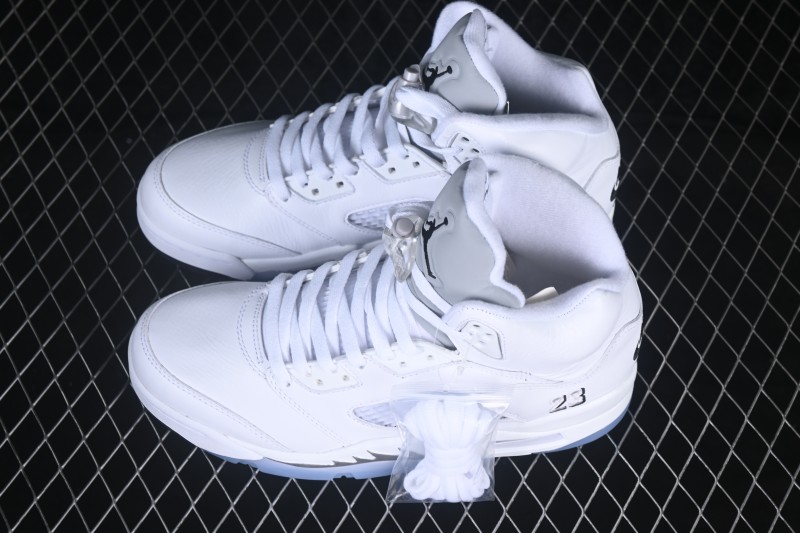 Nike Air Jordan 5 Retro Running Shoes with Metallic Silver Accents and Classic White Upper - HQ7978-103