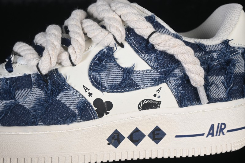 Nike Air Force 1 '07 Low Hand-Painted Ace Denim Skateboarding Shoes - FB0607-909