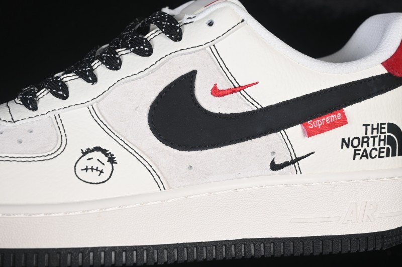 Nike Air Force 1 '07 Low Classic Basketball Sneakers with Black-White-Red Color Blocking and Perforated Leather Upper - KG6699-F42