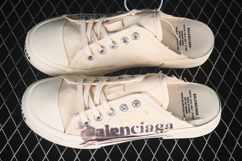 Balenciaga Paris Low Top Lace-Up Fashion Slippers with Distressed Finish - W3PS19016
