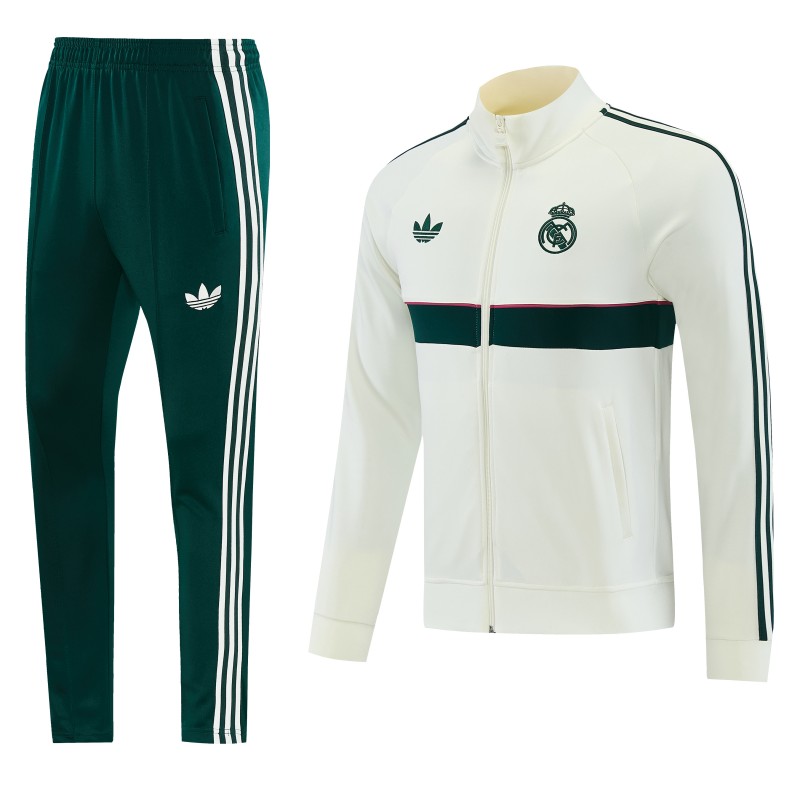 26/27 Real Madrid CF White Full Zipper Jacket Tracksuit + Green Long Pants