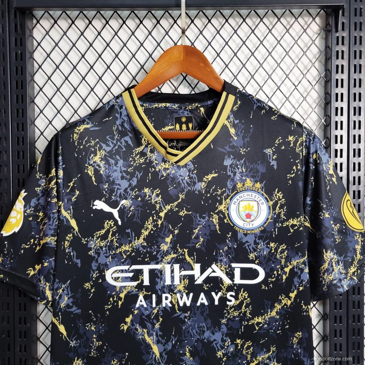 23/24 Manchester City Black Gold Special Edition Jersey With Full Patch