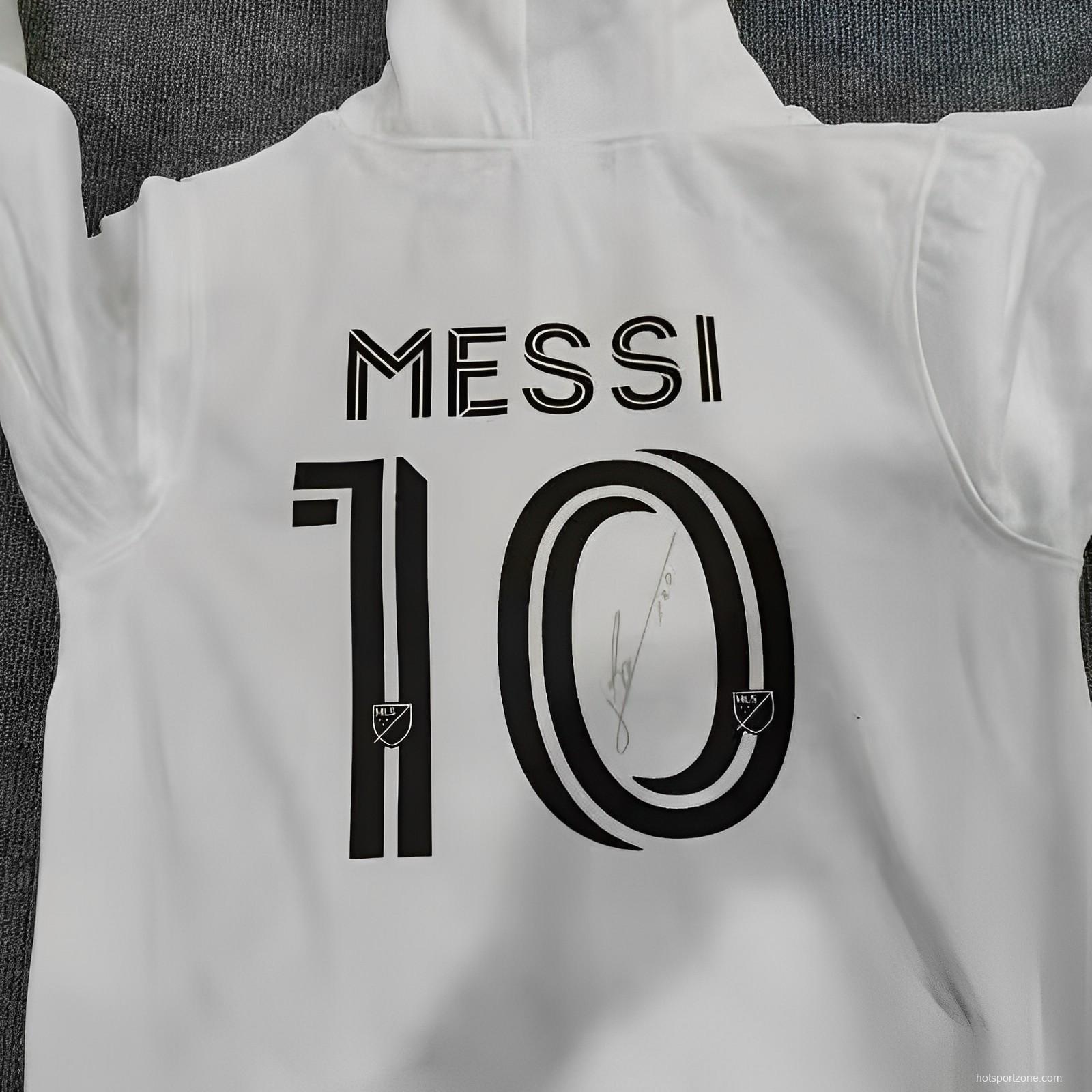23/24 Inter Miami White Hoodie Jacket With Messi Signature