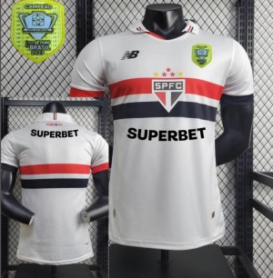 Player Version 2024/25 Sao Paulo Home Jersey + All Sponsors and Chest Patch