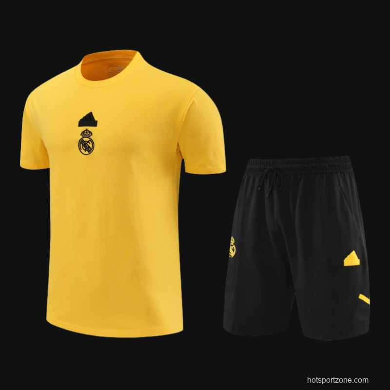 23/24 Real Madrid Yellow Cotton Short Sleeve Jersey+Shorts
