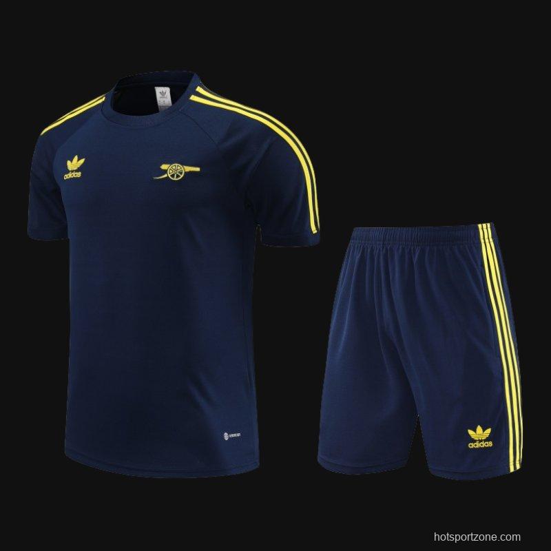 23/24 Arsenal Navy/Yellow Cotton Short Sleeve Jersey+Shorts