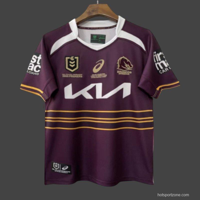 25/26 Brisbane Broncos  Maroon with Gold Stripes and 2025 Premiers Commemorative Champion Jersey