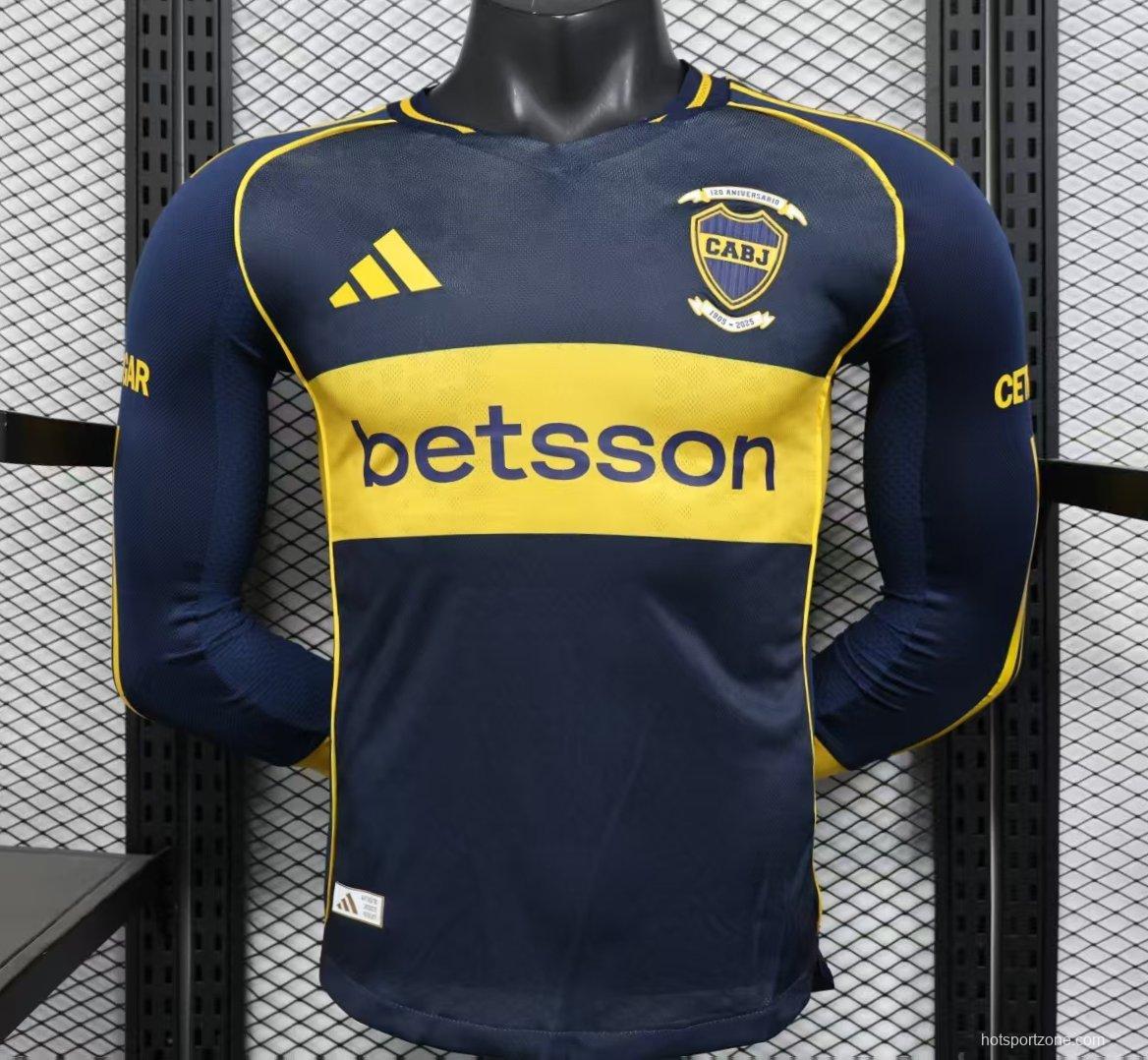 25/26 Player Version Boca Juniors Home Navy Blue with Yellow Chest Band Long Sleeve Jersey