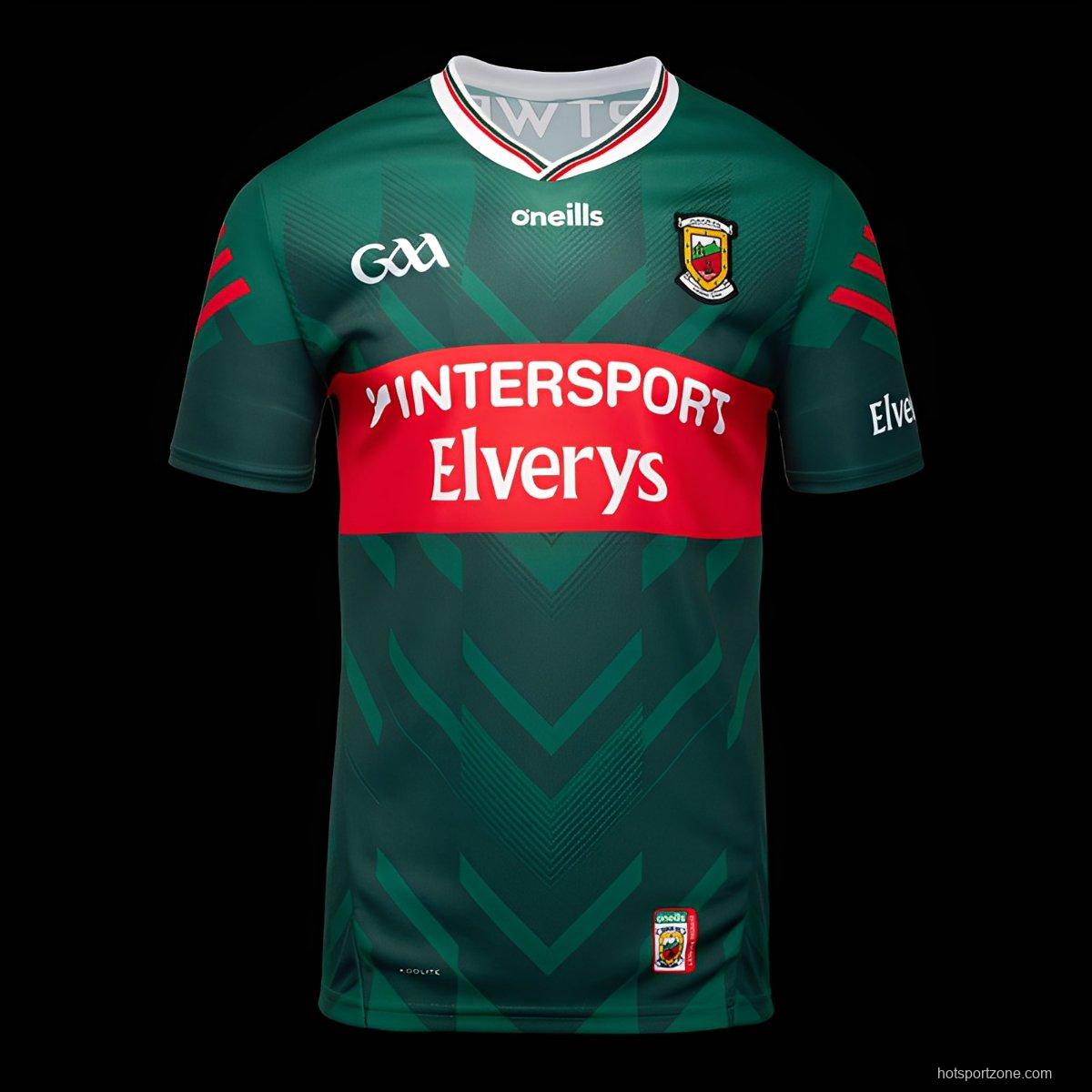 2026 Mayo GAA Green with Red Band and Chevron Pattern Jersey