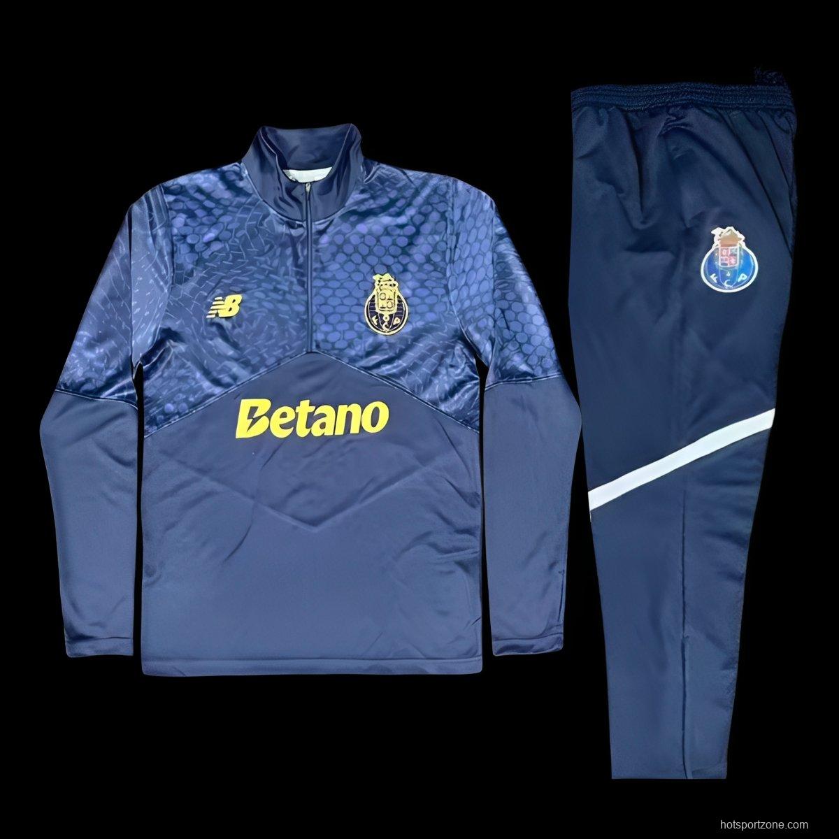 25/26 Porto Navy Blue / Dark Blue Half Zipper Tracksuit+Long Pants