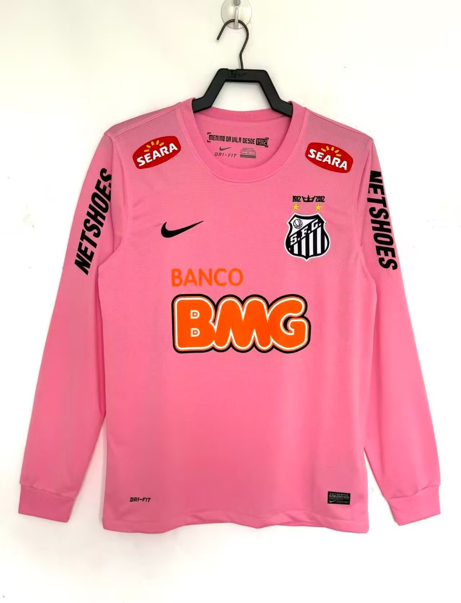 Retro 12/13 Santos Away Pink Long Sleeve Jersey