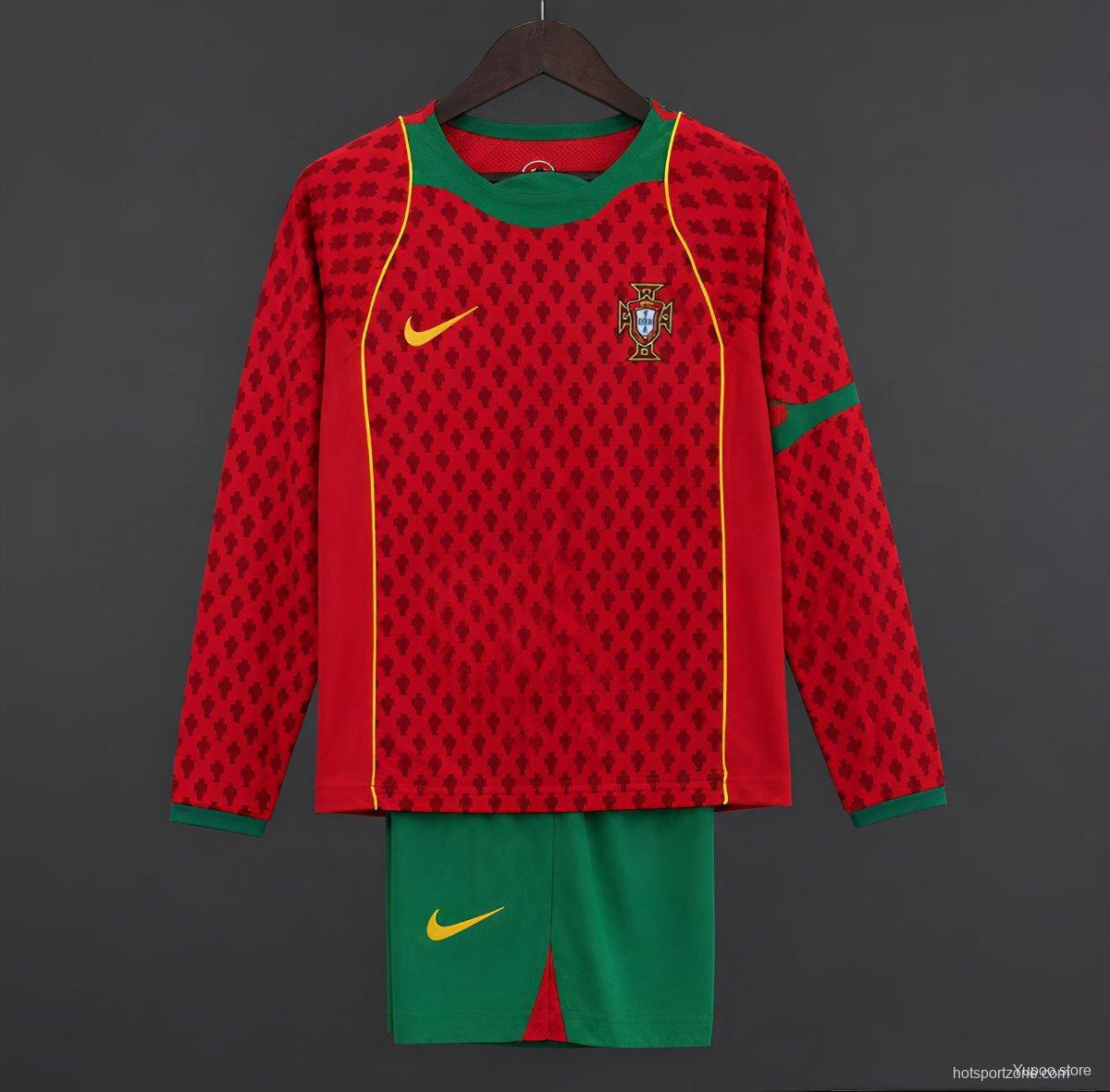 Retro 2004 Kids Portugal Home Long Sleeve Jersey
