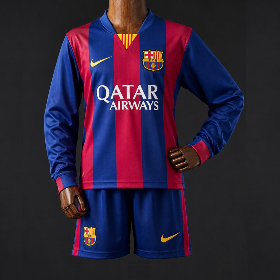 14/15 Kids Barcelona Home Retro Long-Sleeve Kit Jersey Size 16-28