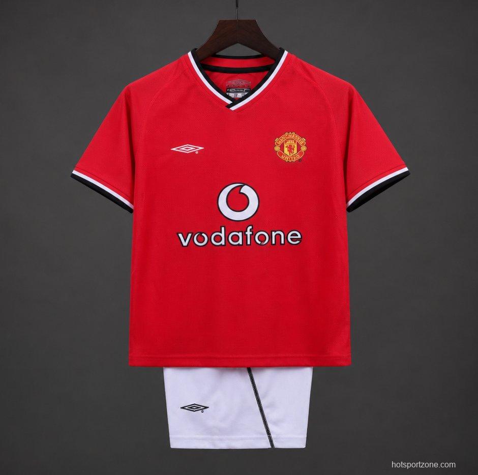 Retro 2000/02 Kids Manchester United Red Home Jersey