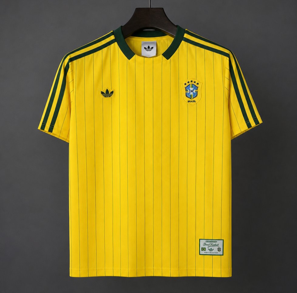 2026 Adidas Originals Brazil Vintage Pinstripe Yellow Jersey