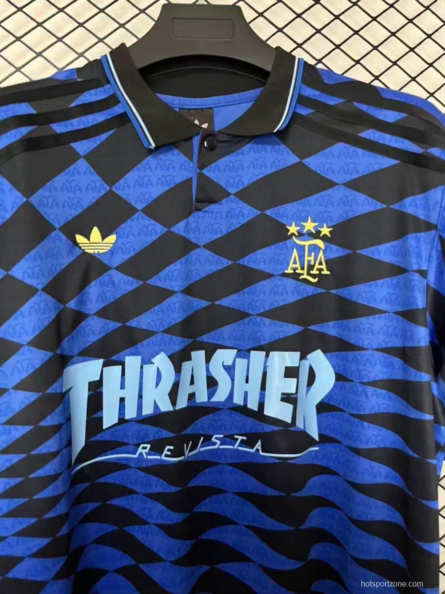 2026 Argentina x Thrasher x AFA Jersey With Blue Checkered Pattern