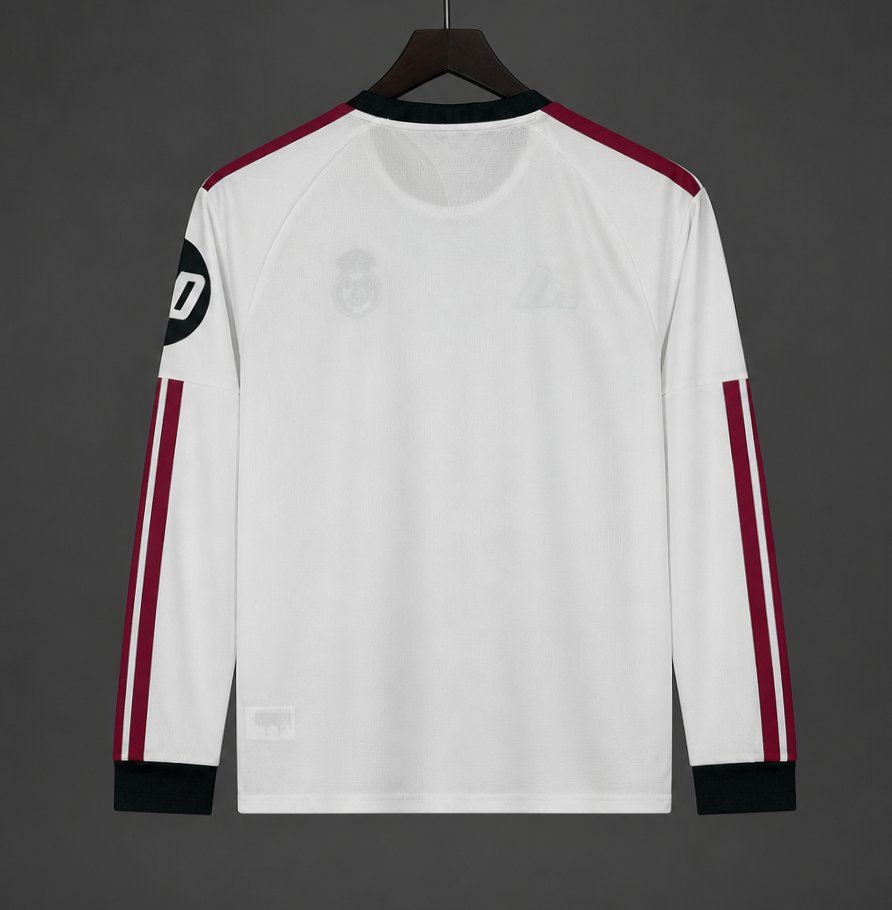 26/27 Real Madrid White with Burgundy Stripes Long Sleeve Home Jersey