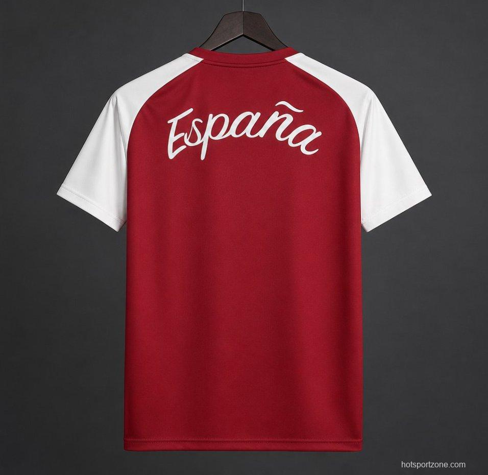 2026 Spain Pre-Match Away Red&White Jersey