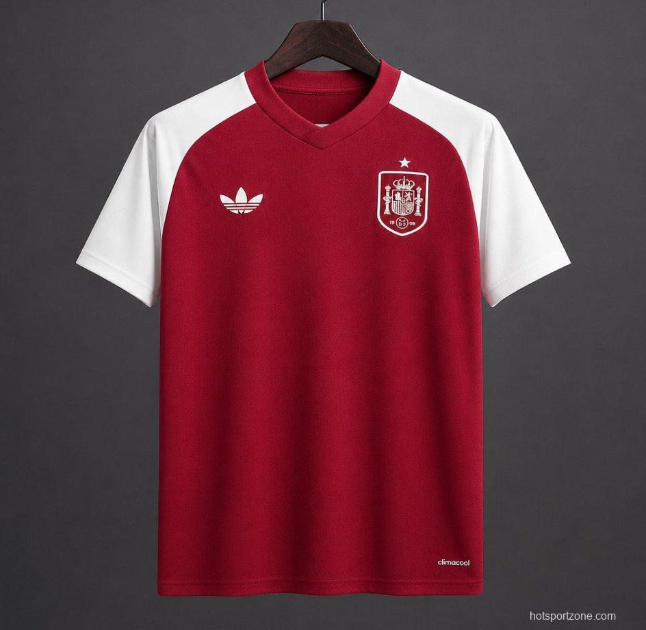 2026 Spain Pre-Match Away Red&White Jersey