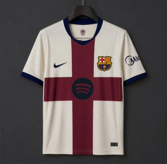 26/27 Barcelona White with Burgundy Cross Away Jersey