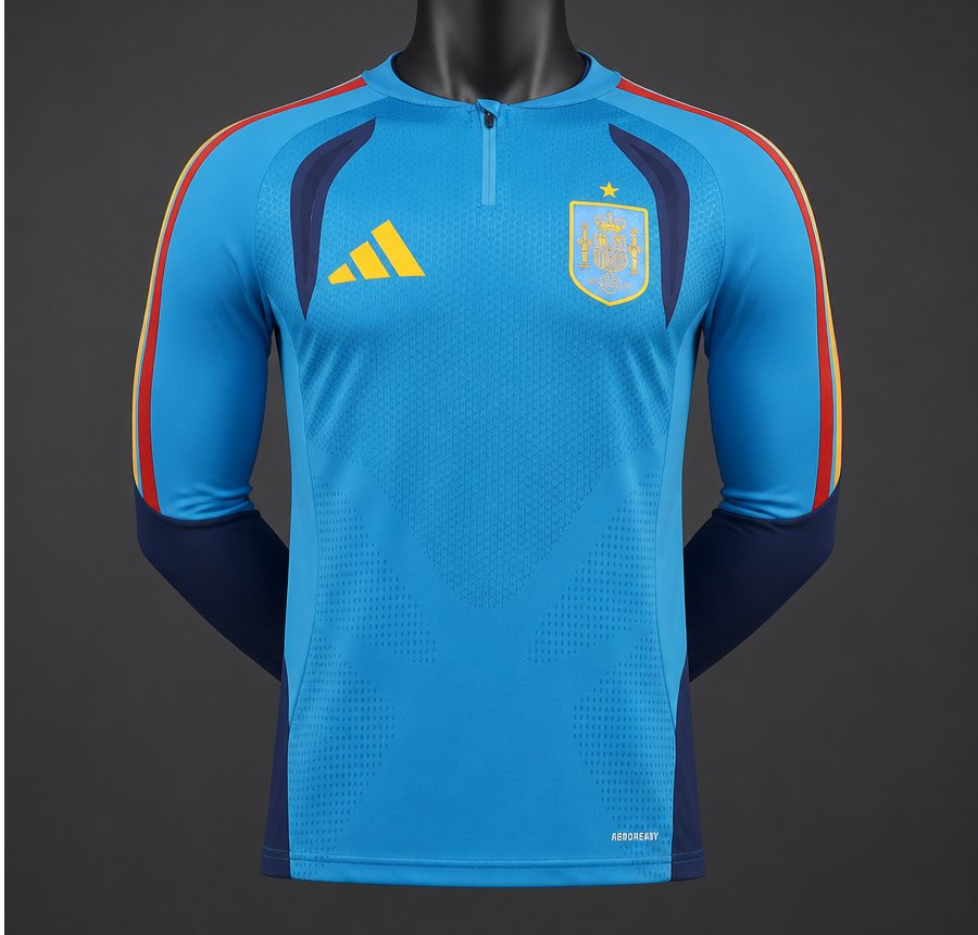 Player Version 2026 Spain Home Light Blue Long Sleeve Jersey