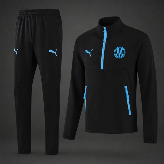 26/27 Olympique Marseille Black Half Zipper Windbreaker+ Long Pants